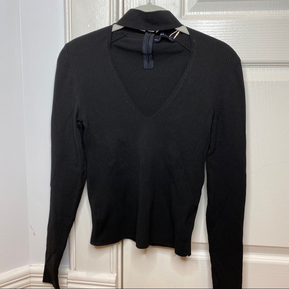 Black Long Sleeve Key Hole Top